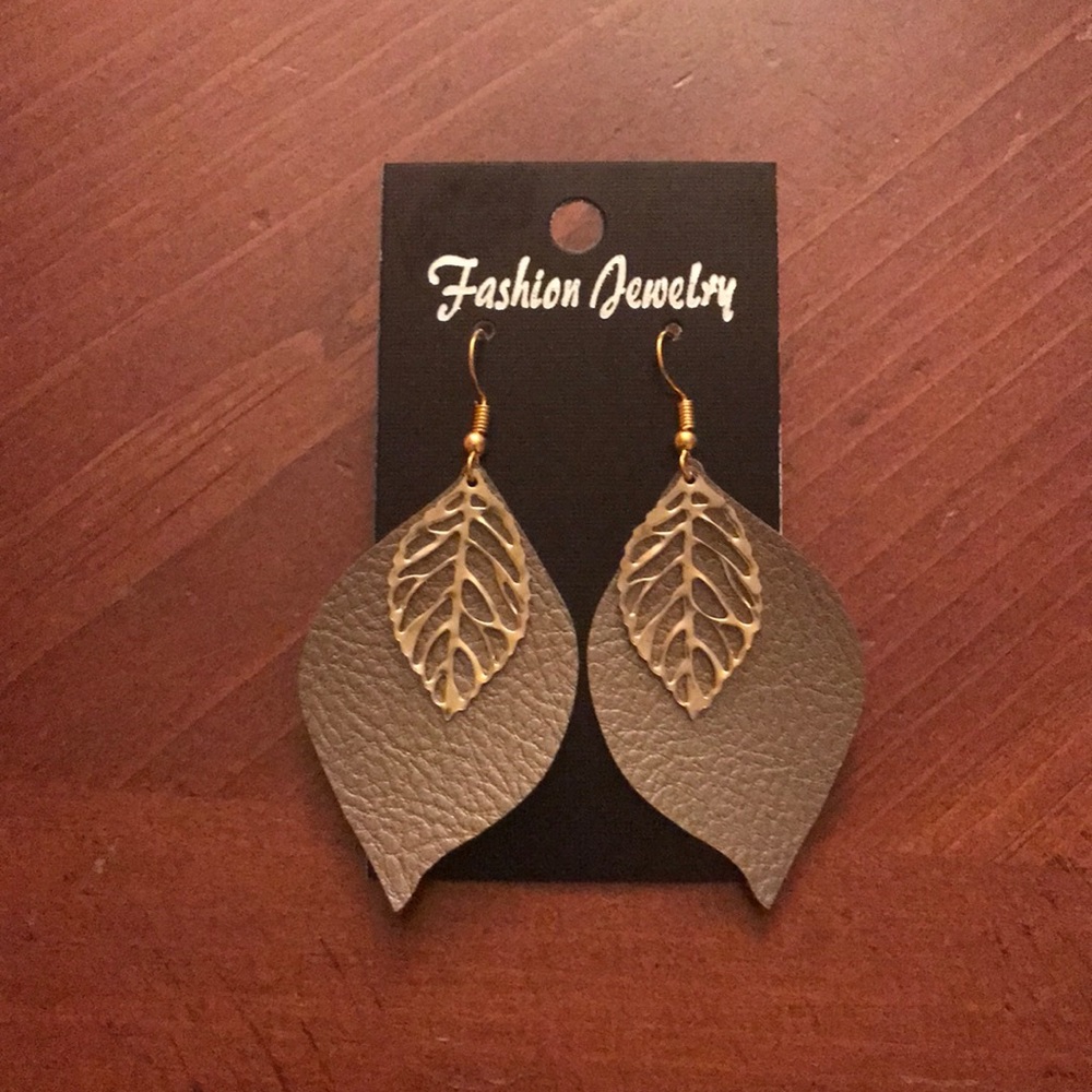 Handmade Leaf Faux Leather Earrings